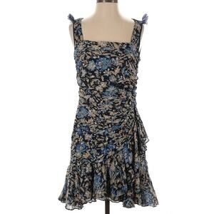 ML Monique Lhuiller Blue Floral Flounce Ruffle Mini Dress Size 4 Chiffon $545